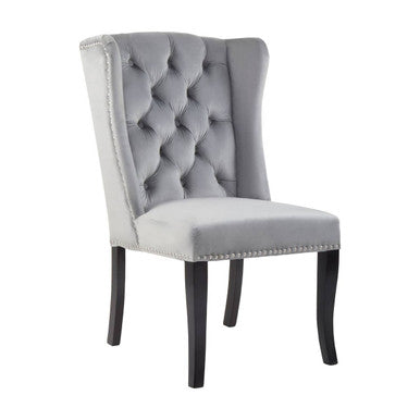 Orsina Kensington Grey Velvet Dining Chair – Tufted Winged Back