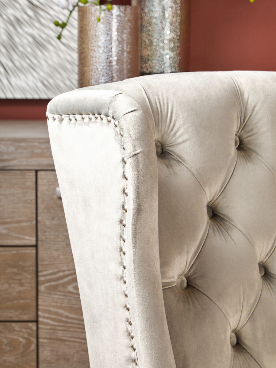 Orsina Kensington Grey Velvet Dining Chair – Tufted Winged Back