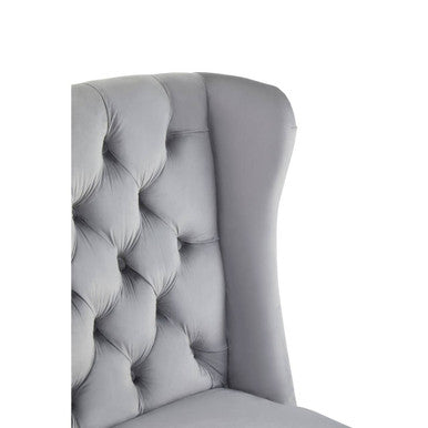 Orsina Kensington Grey Velvet Dining Chair – Tufted Winged Back