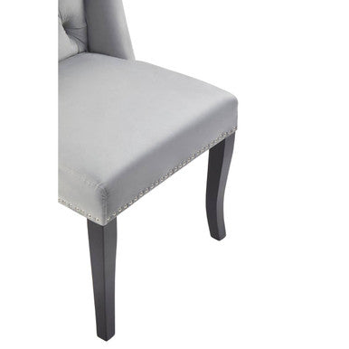 Orsina Kensington Grey Velvet Dining Chair – Tufted Winged Back