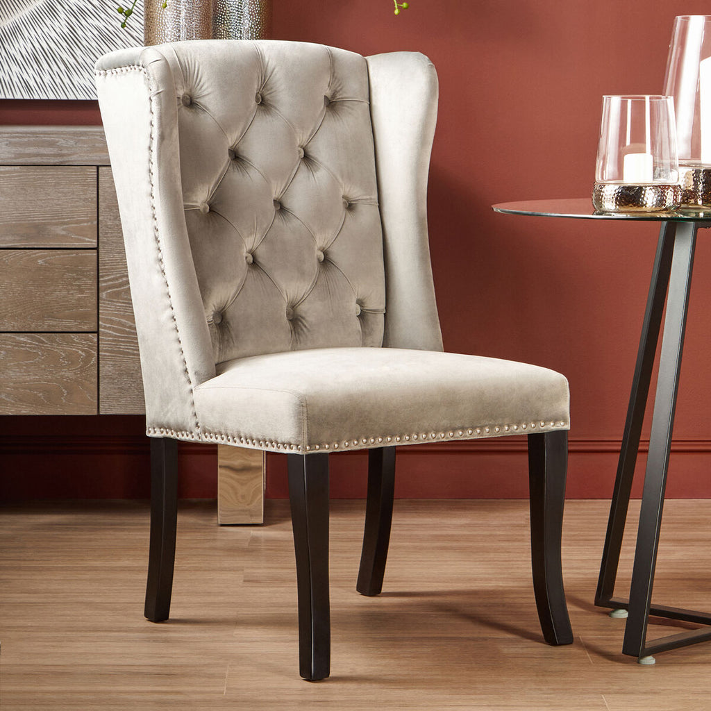 Orsina Kensington Grey Velvet Dining Chair – Tufted Winged Back