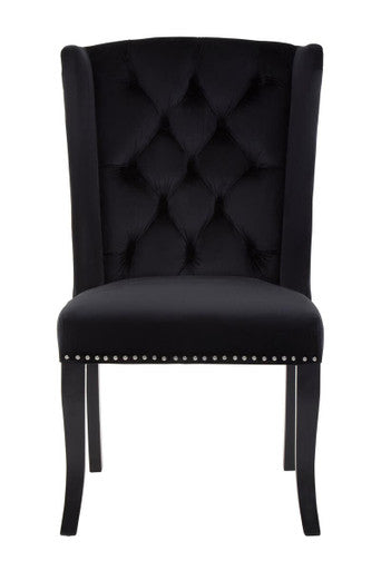 Orsina Kensington Black Velvet Dining Chair – Tufted Winged Back