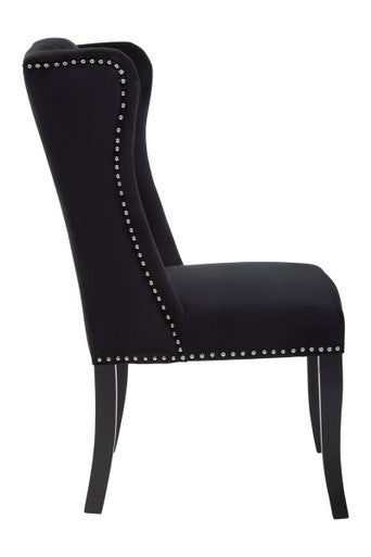 Orsina Kensington Black Velvet Dining Chair – Tufted Winged Back