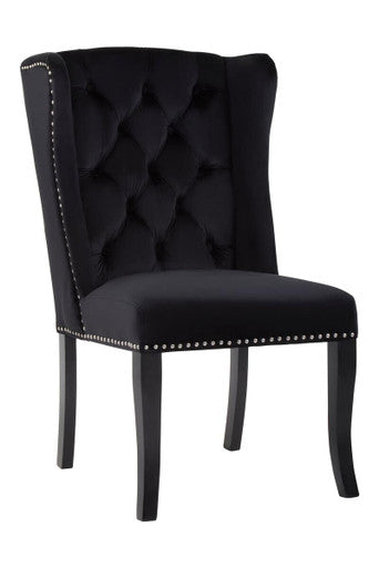 Orsina Kensington Black Velvet Dining Chair – Tufted Winged Back