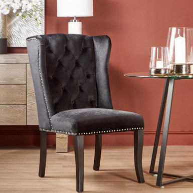 Orsina Kensington Black Velvet Dining Chair – Tufted Winged Back