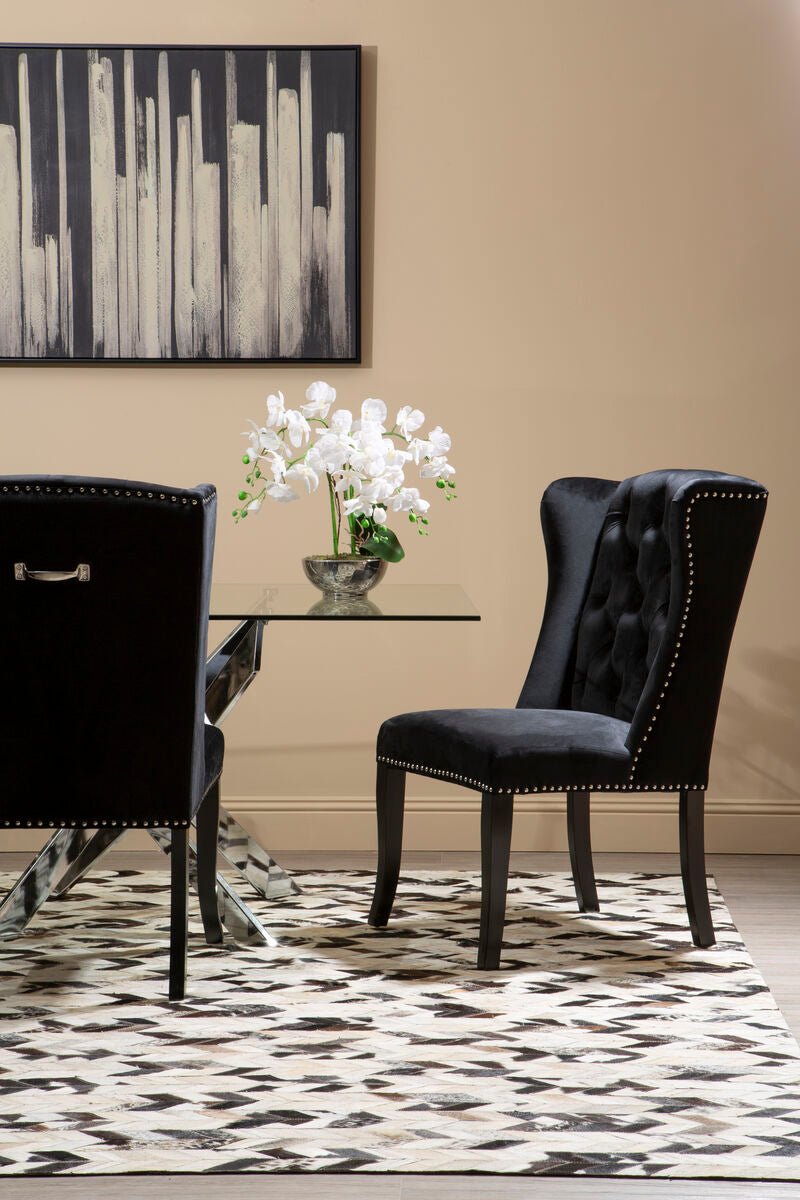 Orsina Kensington Black Velvet Dining Chair – Tufted Winged Back