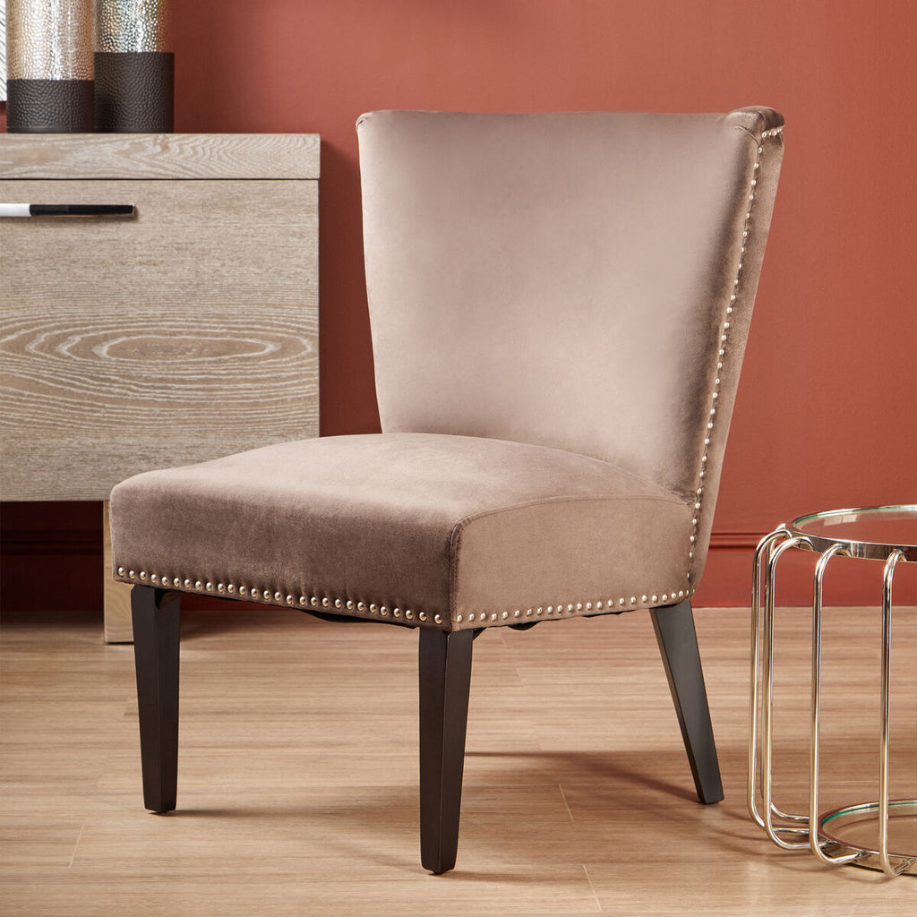 Orsina Kensington Townhouse Mink Wingback Dining Chair | Stud Detail