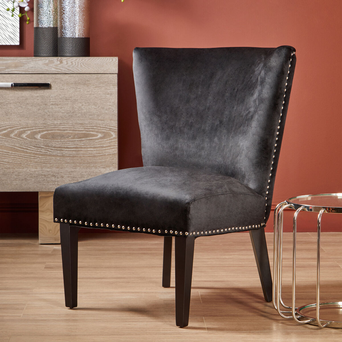 Orsina Kensington Black Winged Dining Chair – Studded Upholstery