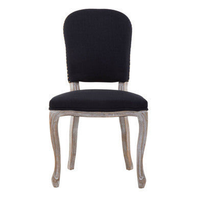 Orsina Kensington Black Linen Dining Chair with Antique Wood Legs