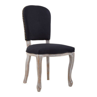 Orsina Kensington Black Linen Dining Chair with Antique Wood Legs