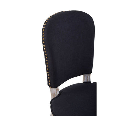 Orsina Kensington Black Linen Dining Chair with Antique Wood Legs