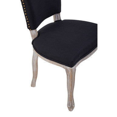 Orsina Kensington Black Linen Dining Chair with Antique Wood Legs