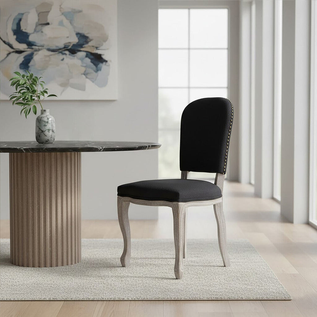 Orsina Kensington Black Linen Dining Chair with Antique Wood Legs