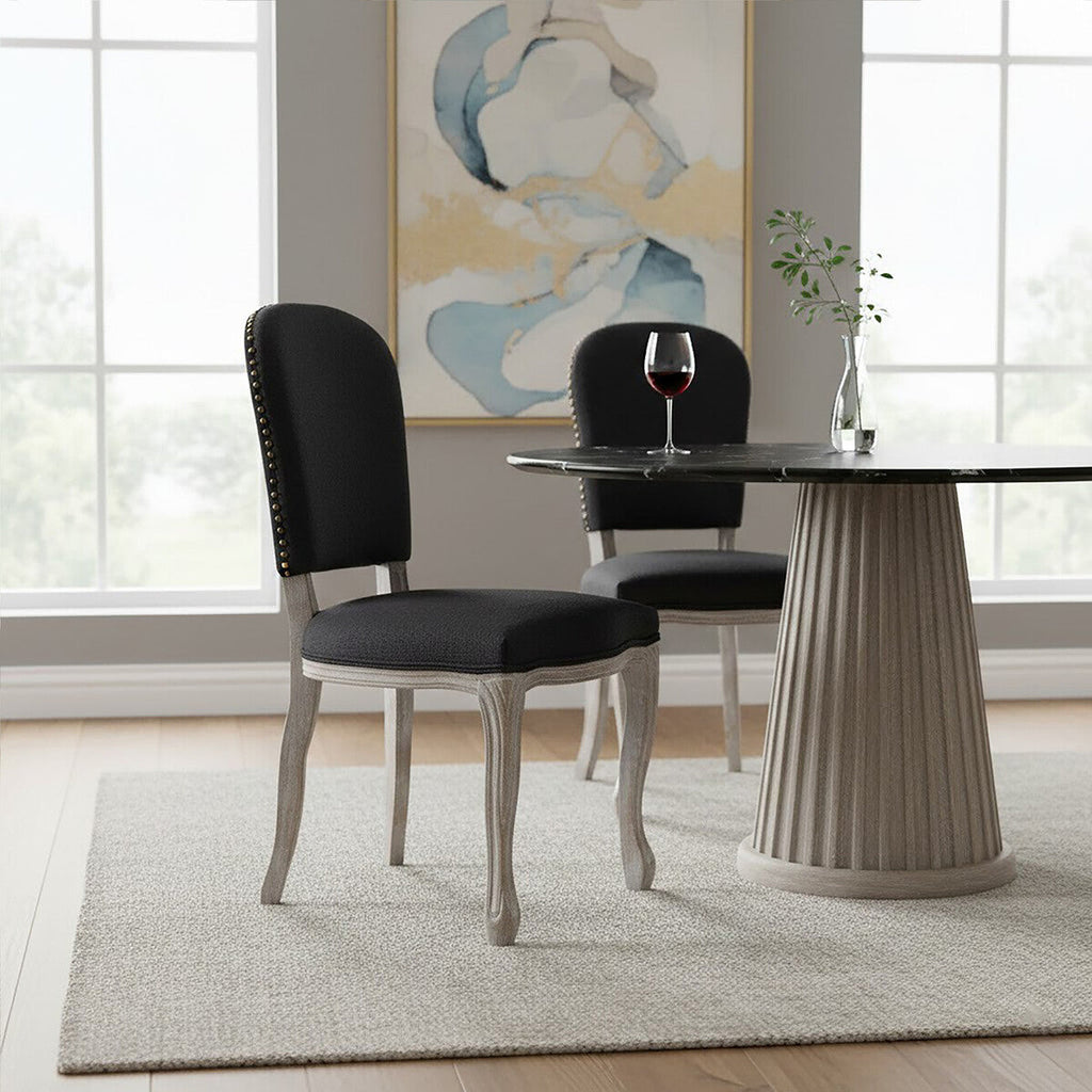 Orsina Kensington Black Linen Dining Chair with Antique Wood Legs
