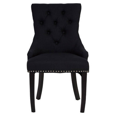Orsina Kensington Black Linen Studded Dining Chair with Knocker Back