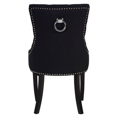 Orsina Kensington Black Linen Studded Dining Chair with Knocker Back