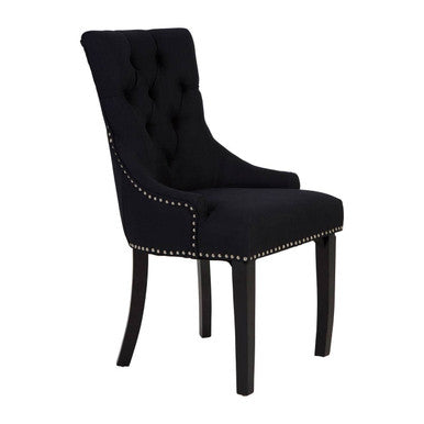 Orsina Kensington Black Linen Studded Dining Chair with Knocker Back