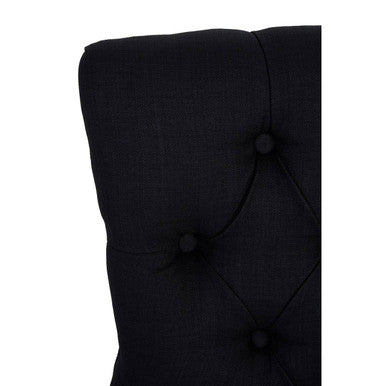 Orsina Kensington Black Linen Studded Dining Chair with Knocker Back