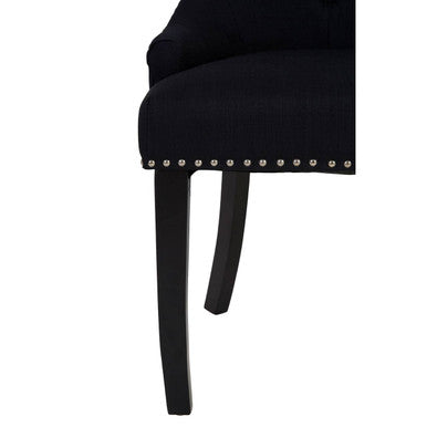 Orsina Kensington Black Linen Studded Dining Chair with Knocker Back