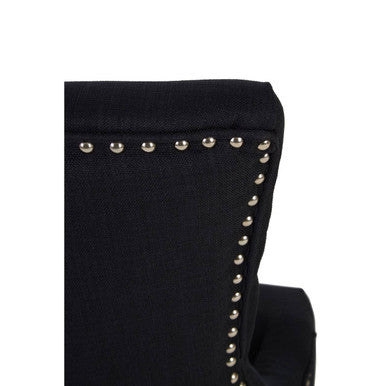 Orsina Kensington Black Linen Studded Dining Chair with Knocker Back