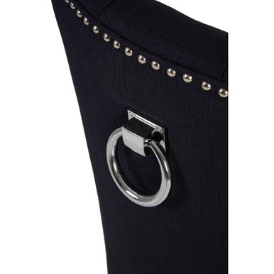 Orsina Kensington Black Linen Studded Dining Chair with Knocker Back