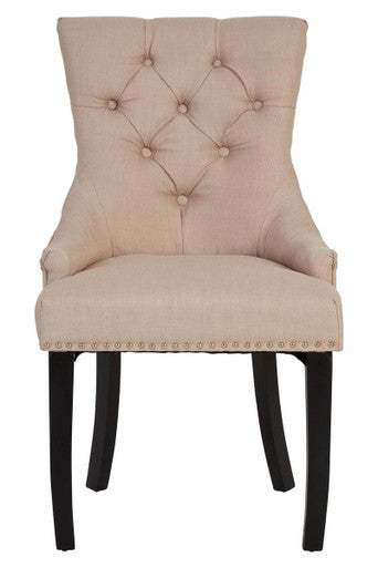Orsina Kensington Natural Linen Dining Chair | Button Tufted & Studded