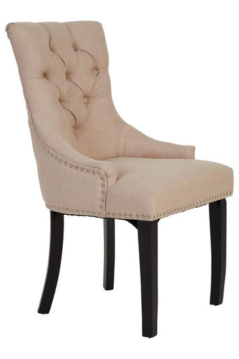 Orsina Kensington Natural Linen Dining Chair | Button Tufted & Studded