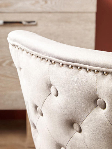 Orsina Kensington Natural Linen Dining Chair | Button Tufted & Studded