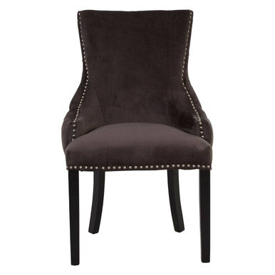 Orsina Kensington Grey Velvet Button Tufted Dining Chair | Black Legs