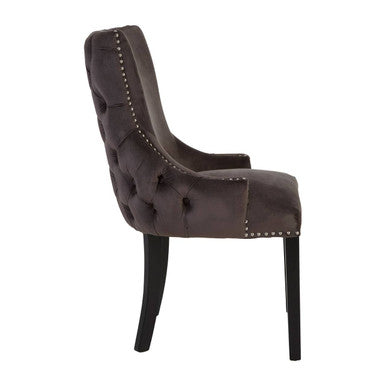 Orsina Kensington Grey Velvet Button Tufted Dining Chair | Black Legs
