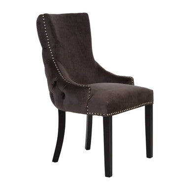 Orsina Kensington Grey Velvet Button Tufted Dining Chair | Black Legs
