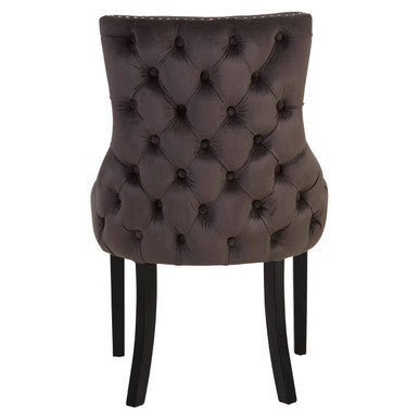 Orsina Kensington Grey Velvet Button Tufted Dining Chair | Black Legs