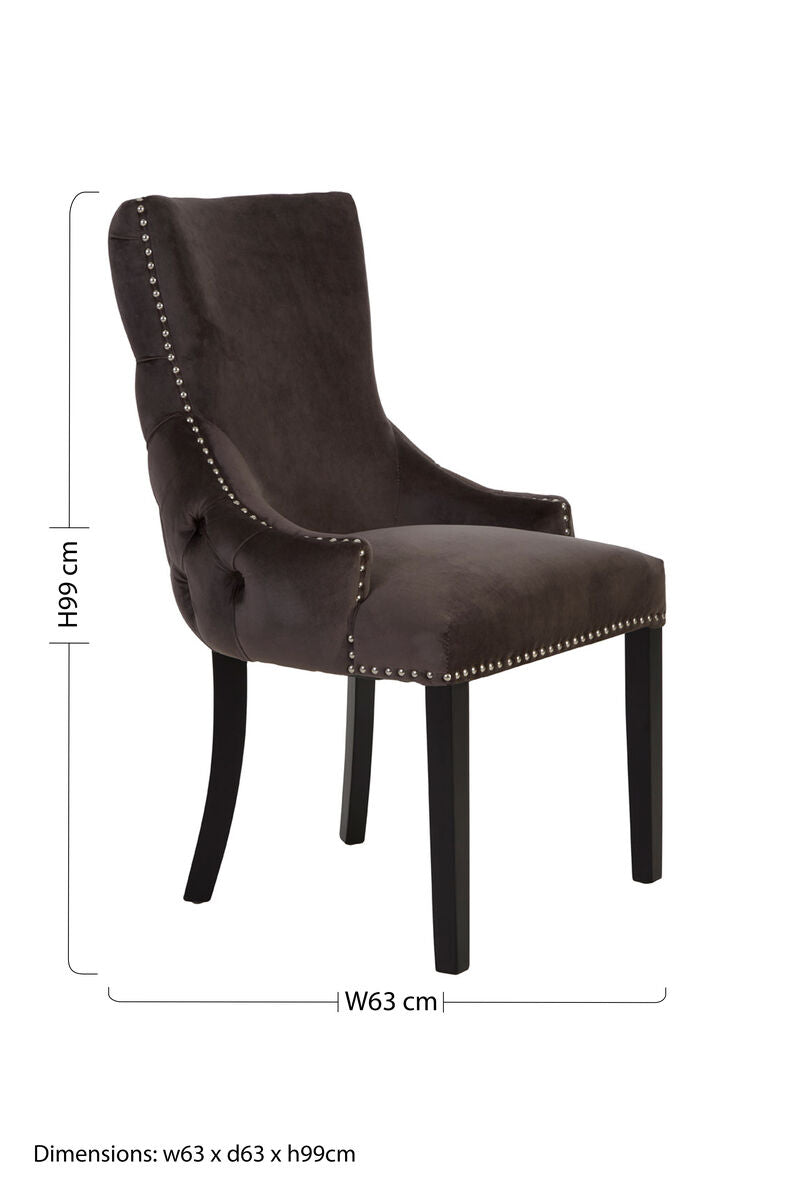 Orsina Kensington Grey Velvet Button Tufted Dining Chair | Black Legs