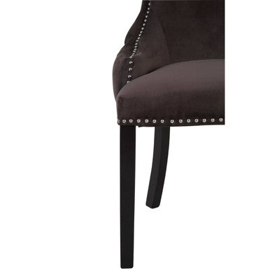 Orsina Kensington Grey Velvet Button Tufted Dining Chair | Black Legs