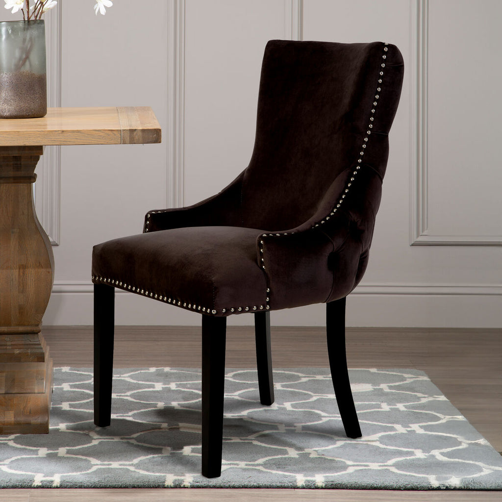 Orsina Kensington Grey Velvet Button Tufted Dining Chair | Black Legs