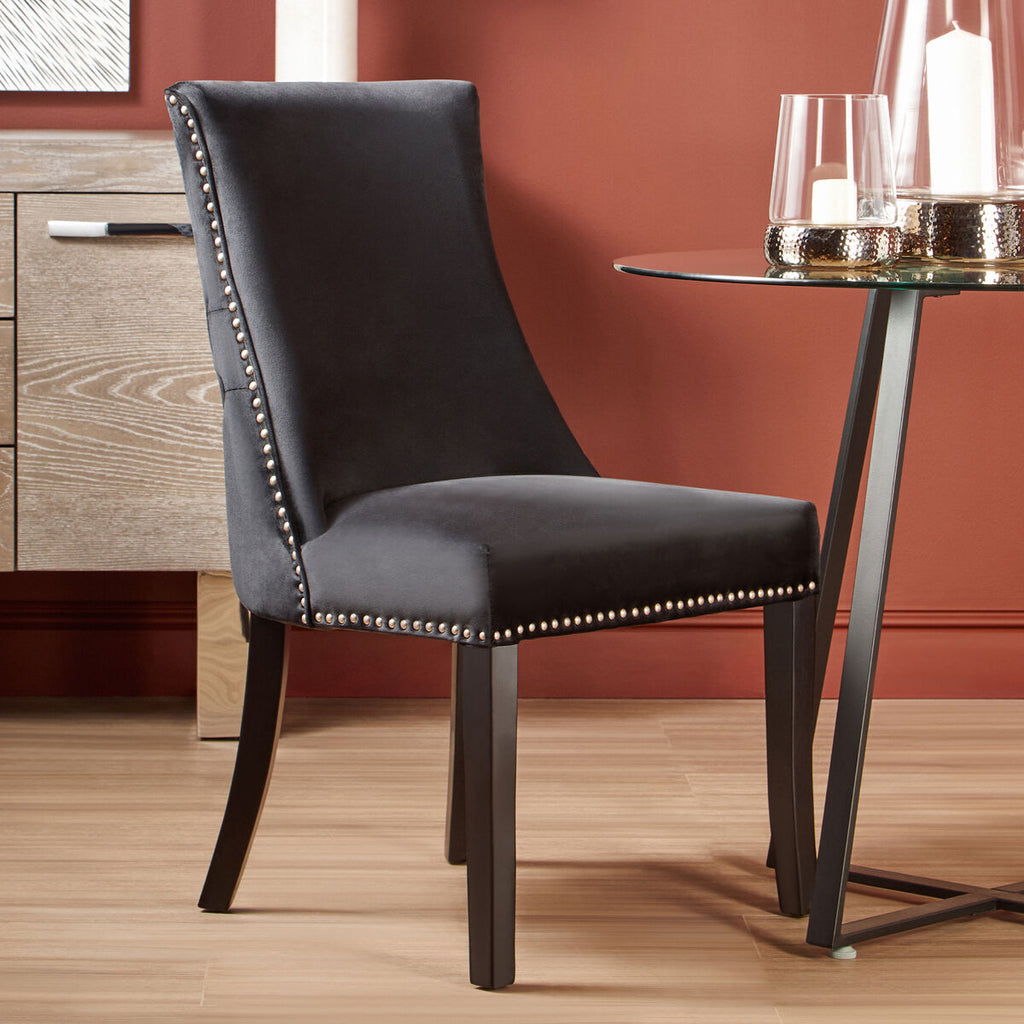 Orsina Kensington Black Velvet Dining Chair | Tufted with Stud Trim