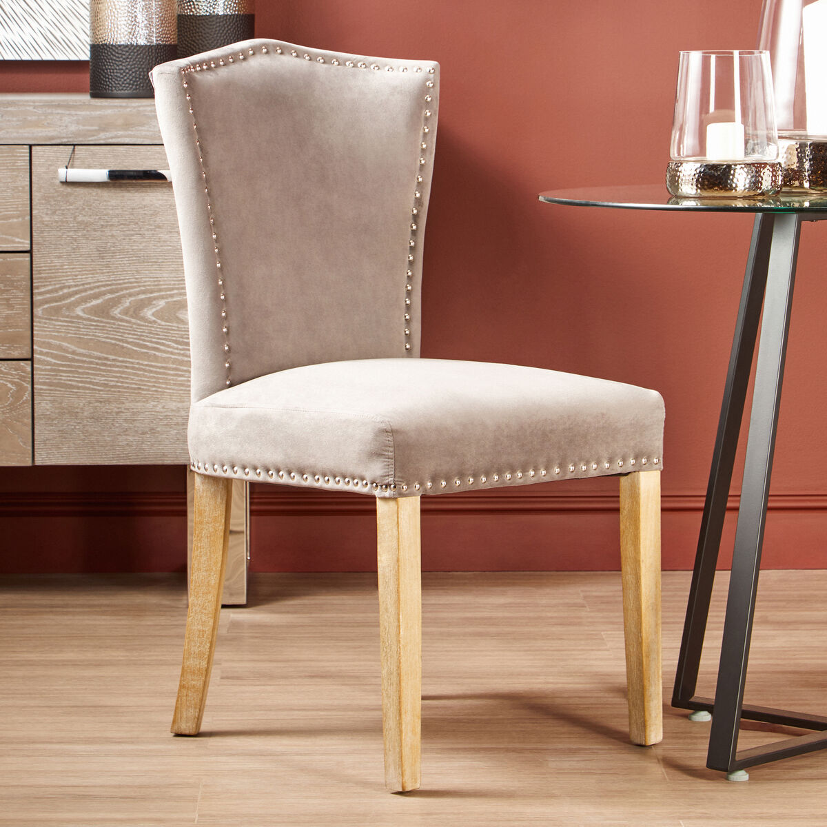 Orsina Kensington Townhouse Grey Velvet Dining Chair | Antique Legs