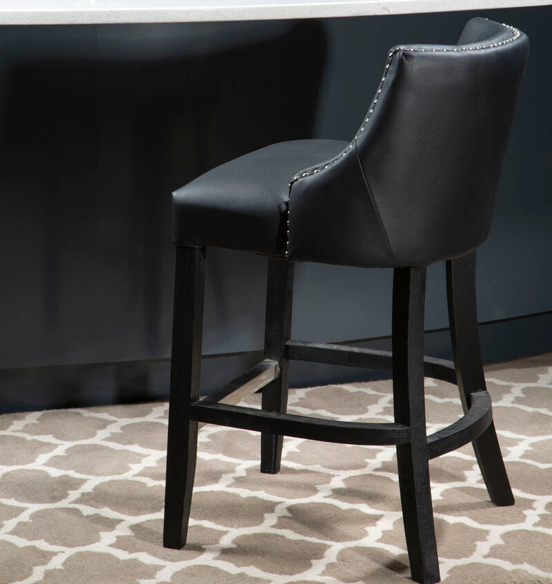Orsina Kensington Townhouse Black Hevea Bar Chair | Leather-Effect Seat