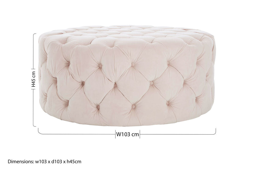Orsina Suri Blossom Pink Tufted Fabric Footstool – Larch Wood Ottoman