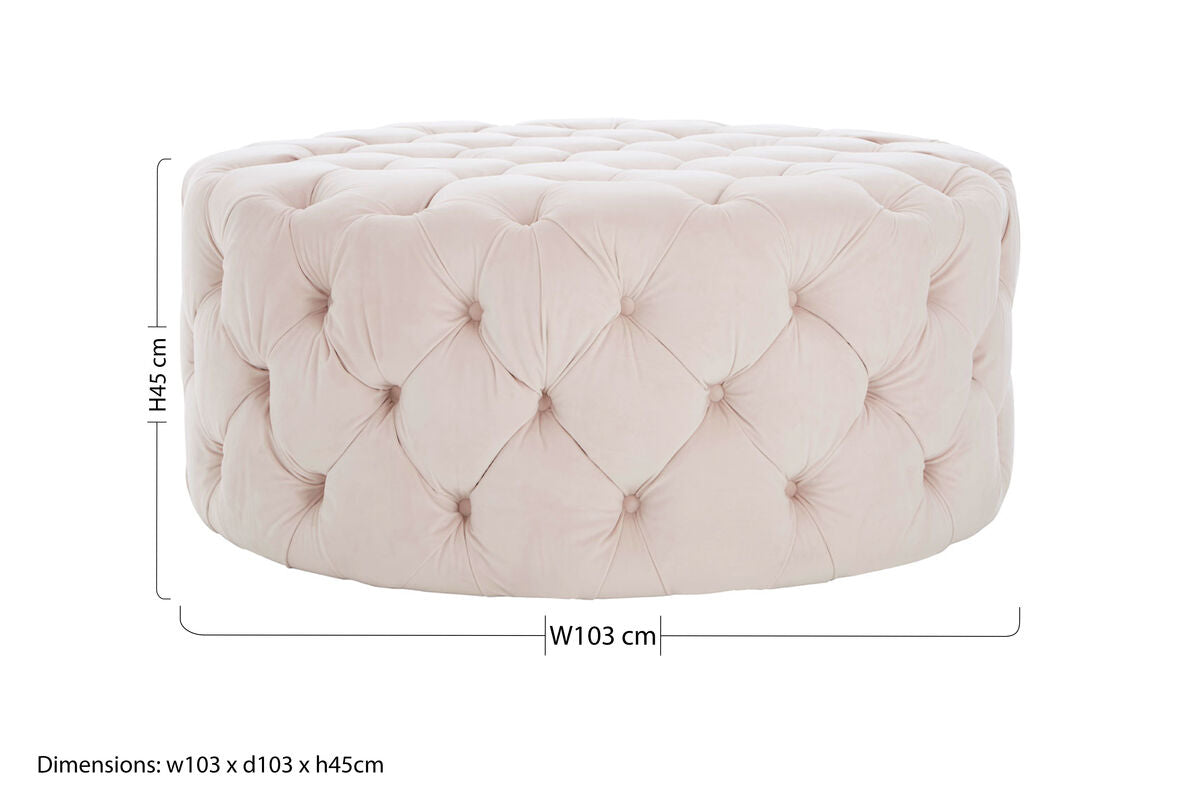 Orsina Suri Blossom Pink Tufted Fabric Footstool – Larch Wood Ottoman