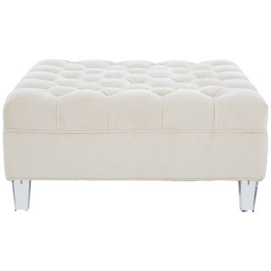 Orsina Samara Sand Velvet Footstool | Modern Ottoman with Acrylic Legs