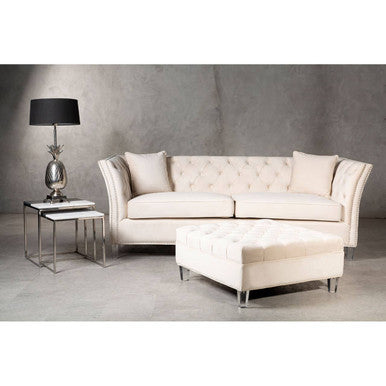 Orsina Samara Sand Velvet Footstool | Modern Ottoman with Acrylic Legs