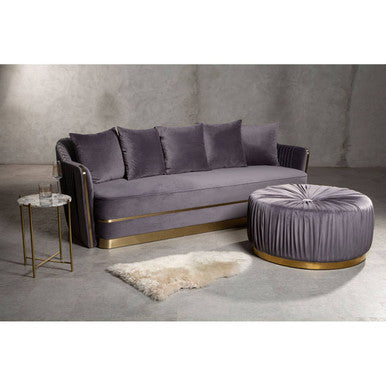 Orsina Shea Grey Velvet Footstool – Sculptural Tiered Ottoman