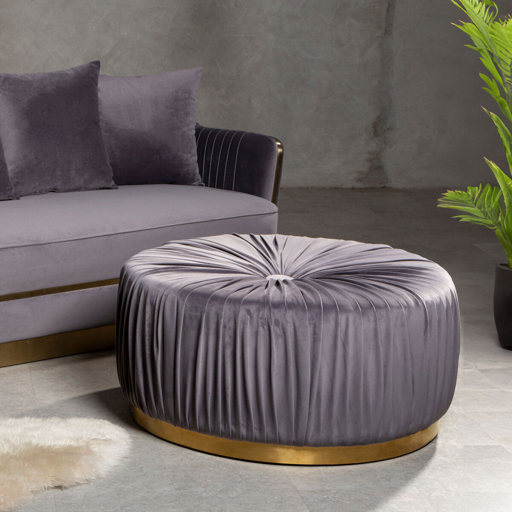 Orsina Shea Grey Velvet Footstool – Sculptural Tiered Ottoman