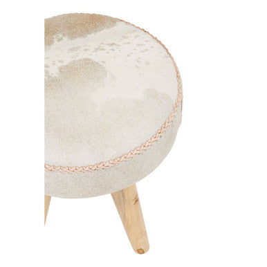 Orsina Kendari Cream Leather and Teak Wood Stool – Modern Ottoman