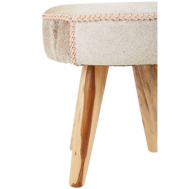Orsina Kendari Cream Leather and Teak Wood Stool – Modern Ottoman