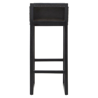 Orsina Kendari Black Leather and Teak Wood Bar Chair – Modern Barstool