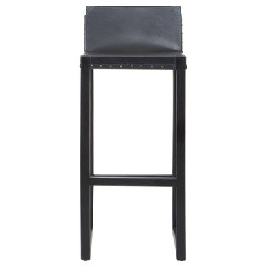 Orsina Kendari Black Leather and Teak Wood Bar Chair – Modern Barstool