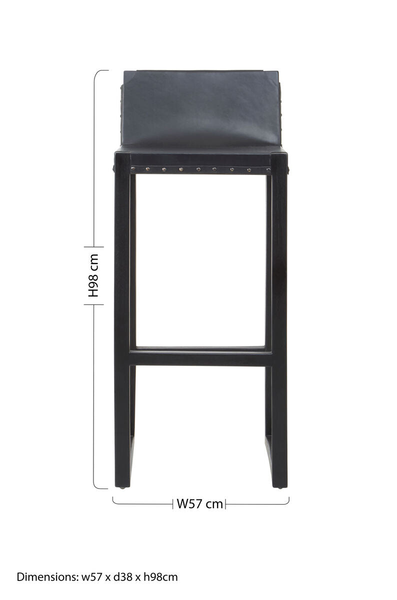 Orsina Kendari Black Leather and Teak Wood Bar Chair – Modern Barstool