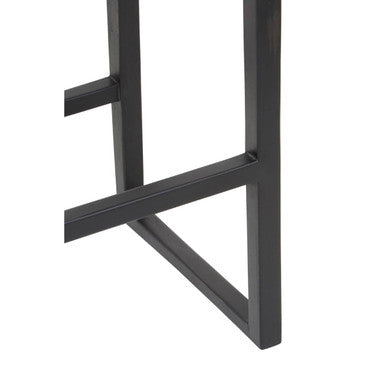 Orsina Kendari Black Leather and Teak Wood Bar Chair – Modern Barstool
